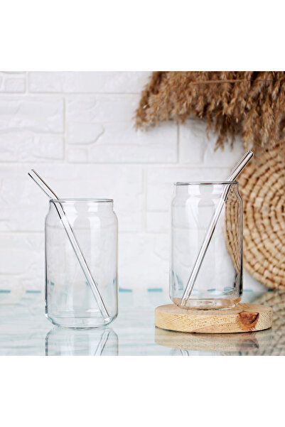 Delisoga Belina - Set of 2 Cold Coffee Beverage Soft Drink Glass Cup with Straw