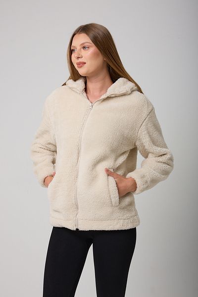 Riverstorm Women's Ecru Plush Windproof Welsoft Double Pocket Hooded Winter Coat