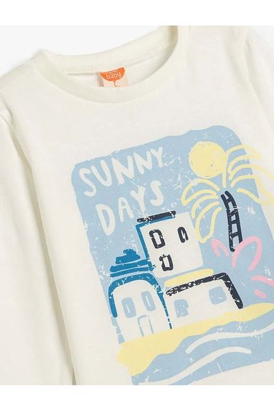 Koton Βαμβακερό μακρυμάνικο μπλουζάκι - Crew neck and print λεπτομέρεια