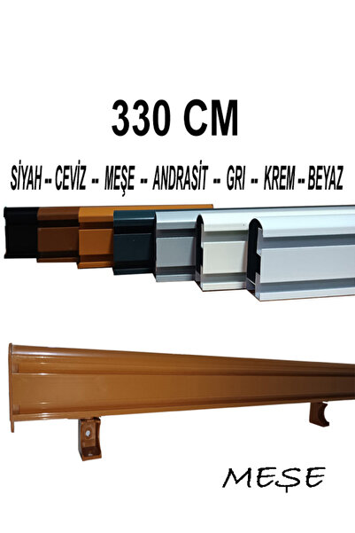 PERDE Mix 330 Cm Meşe Dekoratif Perde Ray Kornişi Alüminyum 2 Kanallı