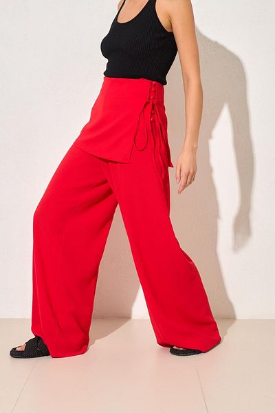 Setre Red Waist Detailed Relaxed Cut Trousers