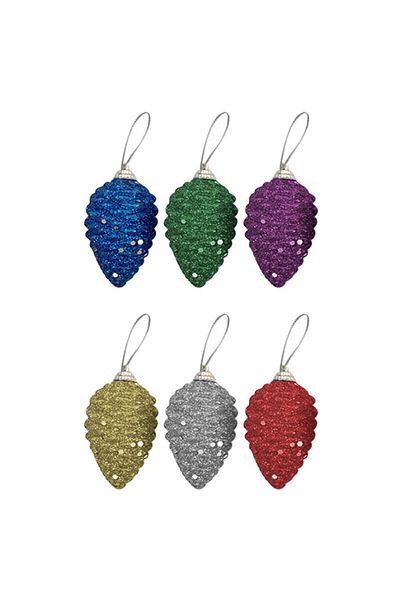 partidolu Μικτό χρώμα Glittery Shiny 6 τεμάχια Χριστουγεννιάτικο Δέντρο Κώνος Στολίδι 6 εκ.