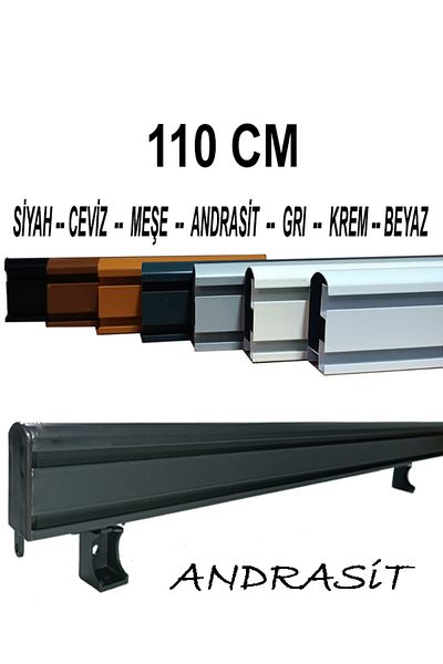 PERDE Mix 110 cm Anthracite Decorative Curtain Rail Cornice Aluminum 2 Channel