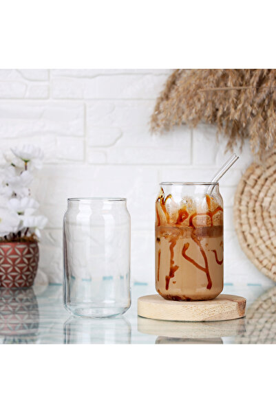 Delisoga Belina - Set of 2 Cold Coffee Beverage Soft Drink Glass Cup with Straw