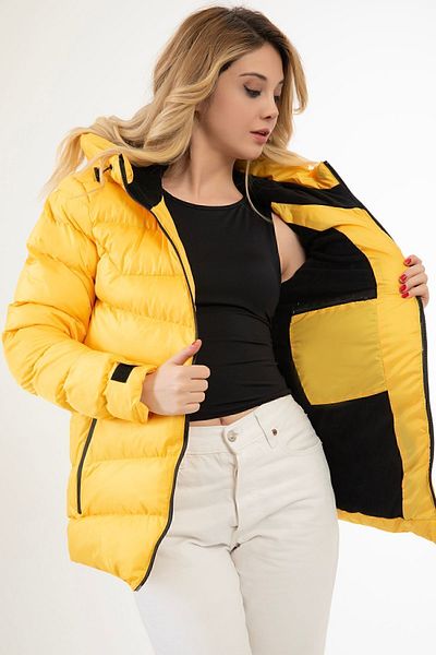 Royalside Sport pentru femei, galben cu glugă, cu blană în interior, impermeabilă, rezistentă la vânt, haină sport Parka
