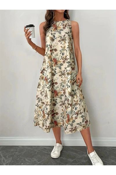Pasaklıkontes Rochie midi din in importat cu model cu mâneci zero pentru femei