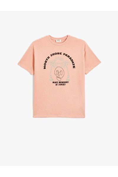 Koton Boy's T-Shirt Skull Printed Detailed Short Sleeve Crew Neck Textured4Skb10248Tk Pink
