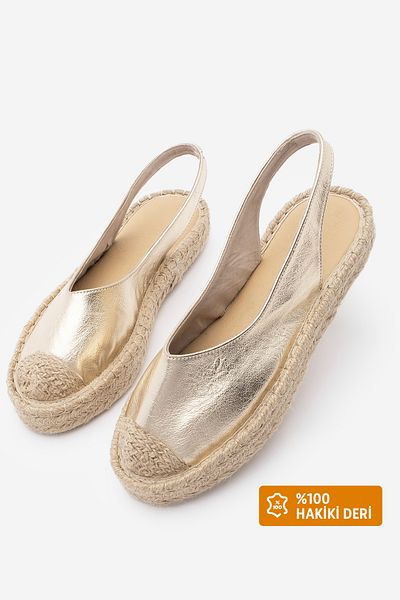 Marjin Sandale espadrille din iuta cu curea frontală închisă pentru utilizare zilnică - Konlep Gold