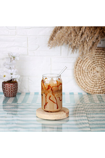Delisoga Belina - Set of 2 Cold Coffee Beverage Soft Drink Glass Cup with Straw