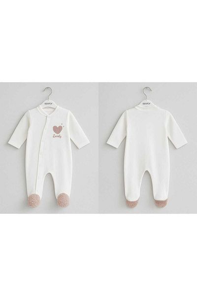 Bebitof Unisex Heart Patterned Baby Rompers – 100% Cotton, Lovely Embroidery