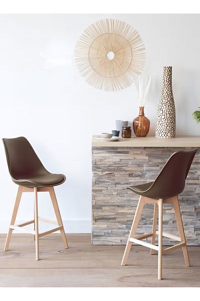 Taimi Pack of 2 High-rise Wooden Restaurant Chair with Padded Seat and Comfortable Backrest ,Brown