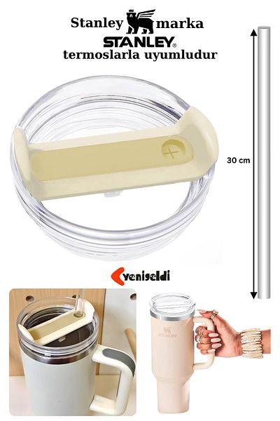 Yenigeldi 1Pcs 40 oz Tumbler Lid for Stnly Quencher Compatible Clear White Leakproof Replacement Lid and Glass Straw
