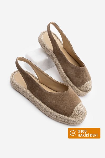 Marjin Γυναικεία σανδάλια Camel Suede - Γνήσιο δέρμα, Ανοιχτή Πλάτη, Εσπαντρίγιες γιούτας