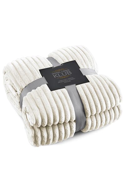 Hotel Linen Klub Microfleece Blanket Single(150x200 cm) – Ultra-Soft, Lightweight 300GSM, Warm - Stripe Pattern-Ivory