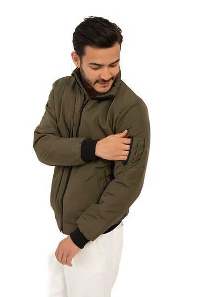 Riverstorm Men's Khaki Lined Stand Collar Seasonal Water and Windproof Jacket with Pockets
