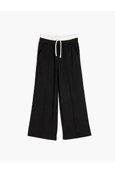 Koton Girl's Pocket Double Waist Detailed Elastic Waist Basic Trousers 5Skg40047Ak Black