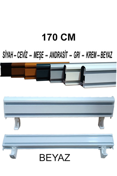 PERDE Mix 170 Cm Beyaz Dekoratif Perde Ray Kornişi Alüminyum 2 Kanallı
