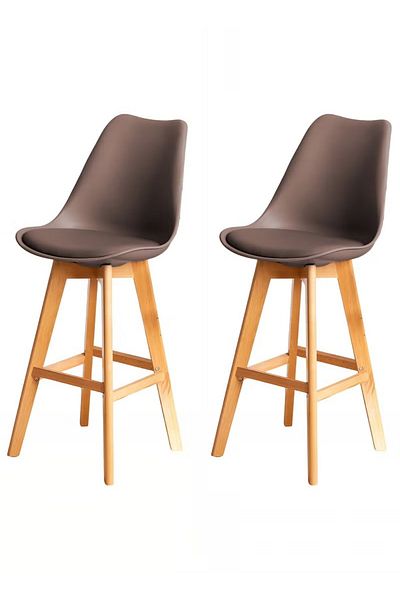 Taimi Pack of 2 High-rise Wooden Restaurant Chair with Padded Seat and Comfortable Backrest ,Brown