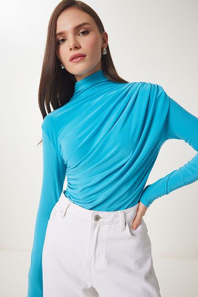Lovelyİstanbul Turquoise Sandy Blouse - Gather Detailed, Lff0001