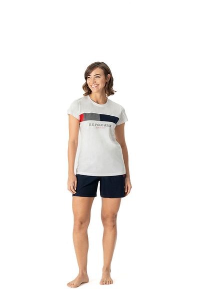U.S. Polo Assn. 16987 Women's Ecru Short Sleeve T-Shirt Shorts Set