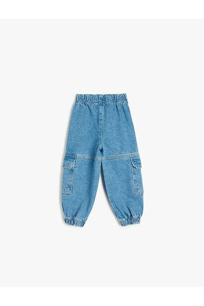 Koton Pantaloni de jogger din bumbac cu talie înaltă, cu buzunare cargo, pantaloni de jeans pentru fetiță Indigo 5smg40009ad