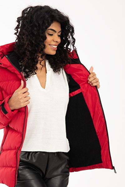 Riverstorm Női piros kapucnis bélelt vízálló, szélálló, felfújható kabát Parka