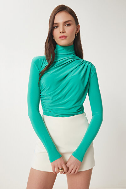 Lovelyİstanbul Büzgü Detaylı Sandy Bluz AÇIK YEŞİL LFF0001