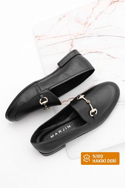 Marjin Damen-Freizeitschuhe aus echtem Leder mit Kette in Hellbraun