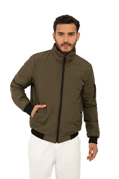 Riverstorm Men's Khaki Lined Stand Collar Seasonal Water and Windproof Jacket with Pockets