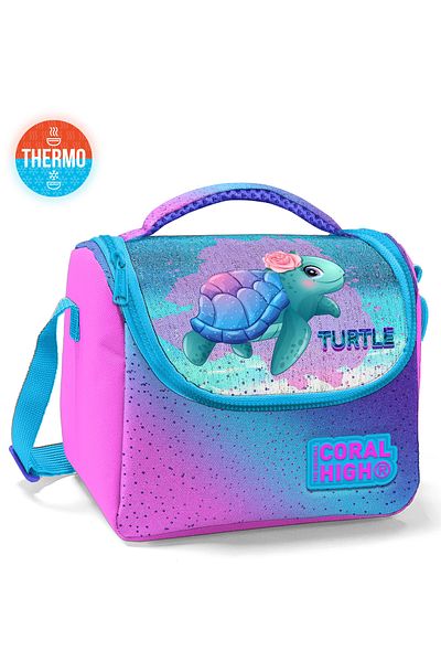 Coral High Kids Light Pink Blue Turtle Patterned Thermo Lunchbox 11870