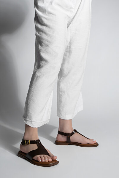 Marjin Dámské žabky z pravé kůže na denní nošení Vomin Brown