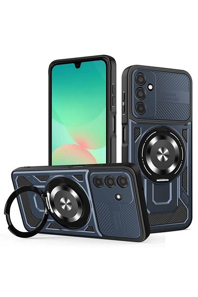 SKYDDAR INNOVATION Husă pentru Samsung Galaxy A26 5G, RuggedCam, inel magnetic antișoc, set autocolante, albastră