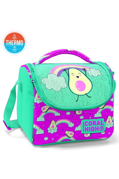 Coral High Kids Pink Water Green Avocado Patterned Glitter Thermo Lunchbox 11855