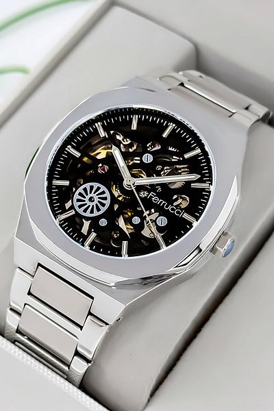 Ferrucci Automatic Mechanism Silver Color Steel Cord & Case Men's Wrist Watch Bracelet Zmfer096
