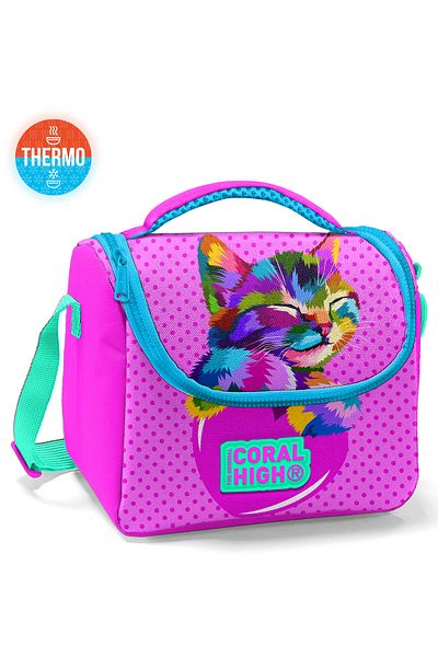 Coral High Kids Pink Blue Cat Patterned Thermo Lunchbox 11838