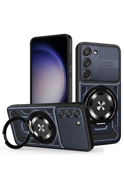 SKYDDAR INNOVATION Carcasă pentru Samsung Galaxy S23, RuggedCam, inel magnetic antișoc, set de autocolante, albastră