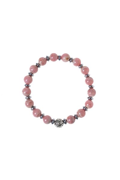 OSMANLI DEĞERLİ TAŞ Certified Rhodochrosite-Hematite Natural Stone Bracelet with Silver Apparatus