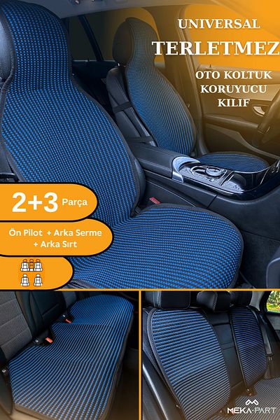 TREND Meka Part Car Seat Protective Cover 5 Pieces Universal Blue Black 2 3 100% Cotton