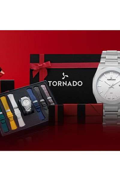 Tornado طقم هدايا ساعة رجالية تناظرية بمينا أبيض - T23006C-SBSW-S