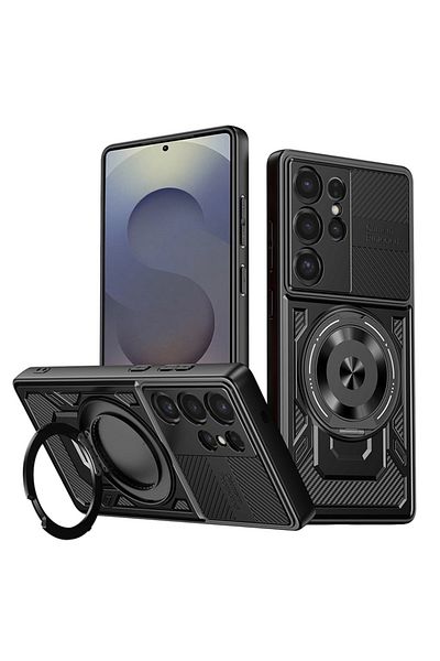 SKYDDAR INNOVATION Husă pentru Samsung Galaxy S25 Ultra, RuggedCam, inel magnetic antișoc, set autocolante, neagră