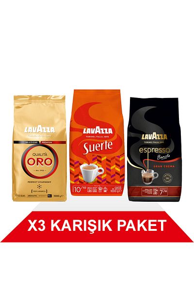 LavAzza Qualità Oro + Suerte + Espresso Barista Gran Crema Whole Bean Coffee (1000g) 3-Pack