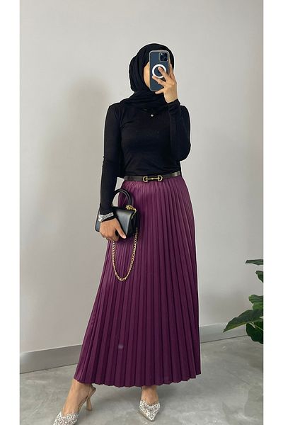 NİSUM MODA Leather Look Pleated Skirt
