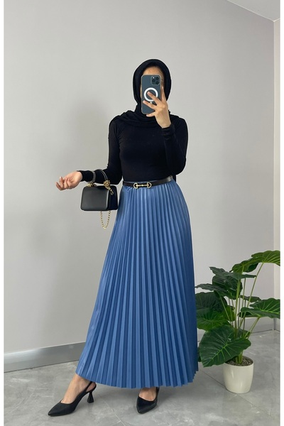 NİSUM MODA Leather Look Pleated Skirt