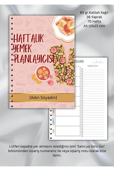 daily notebook Kişiye Özel Isimli Yemek Planlayıcı Defter | Haftalık Menü Planlama |pvc Kapak |a5 (15X21 CM)boyutlu