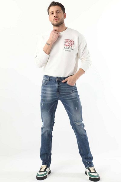 BANNY JEANS Ανδρικό παντελόνι τζιν με σχέδιο σχεδίασης μπλε