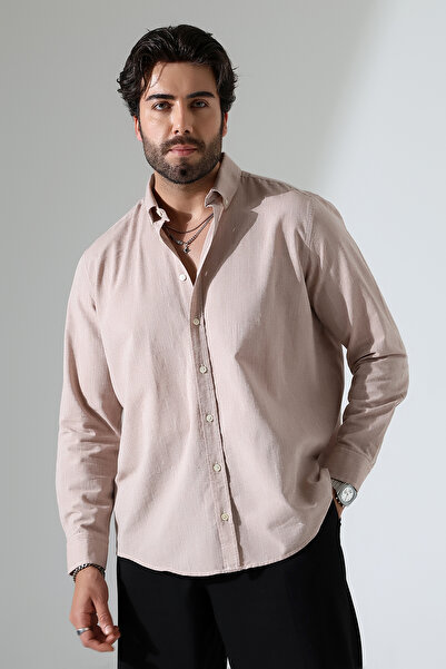 GÖMLEKÇİNİZ Men's Shirt Oversize Fit Long Sleeve Cotton Linen Men's Shirt