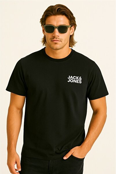 Jack & Jones 12151955 Bisiklet Yaka Baskılı Erkek T-shirt Siyah