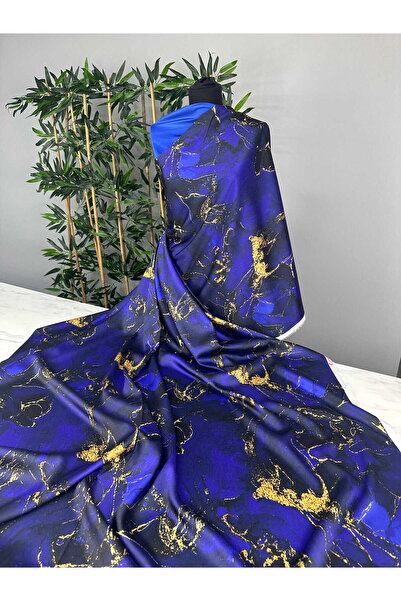 ipekkumaş Lacivert Mermer Desen Elbiselik Gömleklik Tivil Saten Kumaş Ürünümü...