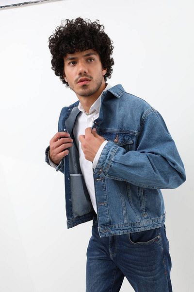BANNY JEANS Ανδρικό τζιν μπουφάν μπλε με κανονική εφαρμογή
