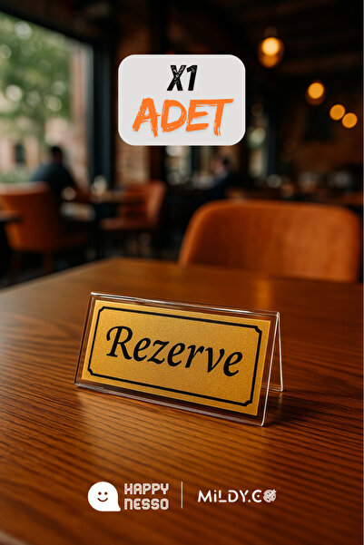 Happynesso Masa Yazısı Serisinden ŞEFFAF Pleksi Üstü TEK Yön GOLD Metal "REZERVE" Yazısı - 100 Mm X 50 Mm